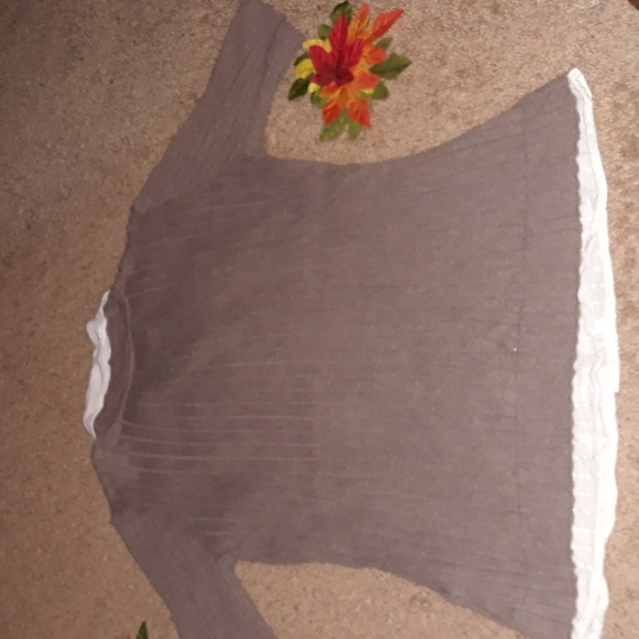 NY & Company (Size S) Tan & White Ribbed Combo Sweater Top - Picture 5 of 7